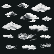 Isolated Varied Cloud Shapes On Black Background