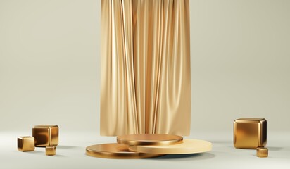 Wall Mural - 3d rendering of blank product background for cream cosmetics modern gold podium background