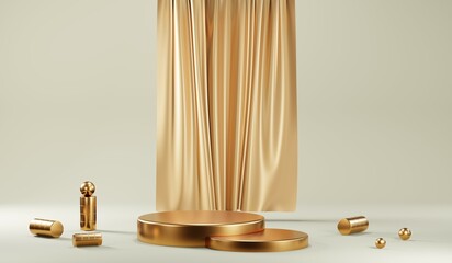 Wall Mural - 3d rendering of blank product background for cream cosmetics modern gold podium background