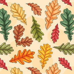 Wall Mural - Autumn oak leaf seamless pattern. Coloured tree leaves print