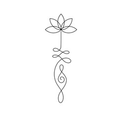 Wall Mural - Vector isolated unalome with lotus sacred buddhist line hand drawn symbol