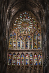 Wall Mural - Central nave of the cathedral and west stained glass windows of Saint-Etienne cathedral in Metz