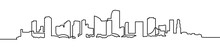 Modern Cityscape Continuous One Line Vector Drawing. Metropolis Architecture Panoramic Landscape. New York Skyscrapers Hand Drawn Silhouette. Apartment Buildings Isolated Minimalistic Illustration.