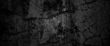 Scary Dark Walls, Concrete Cement Texture For Background. Dark Grunge Background With Scratches