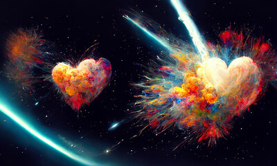 love explosion in space colorful abstract digital background