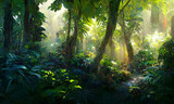 Fototapeta  - beautiful tropical jungle forest  lush vegetation digital background