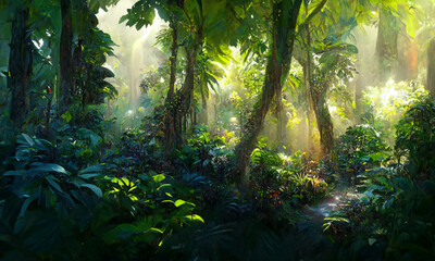 beautiful tropical jungle forest lush vegetation digital background