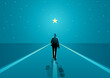 Man walks on the boundless road to the bright star