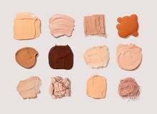 Foundation Or Bb Cc Cream And Matte Concealer Texture Swatch On Light Beige Background