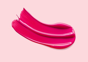 Wall Mural - Lip gloss swatch or shimmering cosmetic gel mask sample on pink background