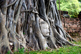 Fototapeta Mapy - Buddha Head Statue Wat Mahathat Ayutthaya