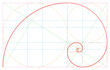 Colored line Golden Ratio vector illustration template. Minimalist style. Circle, Golden Triangle, Mean, Golden Spiral, golden section method, Fibonacci array, Fibonacci