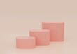Pink orange geometry pedestal for display. Empty product stand with a geometrical shape. minimal style. 3d render illustration.