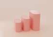 Pink orange geometry pedestal for display. Empty product stand with a geometrical shape. minimal style. 3d render illustration.