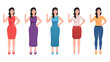 Girl pointing with index finger and other hand on waist flat character vector illustration.