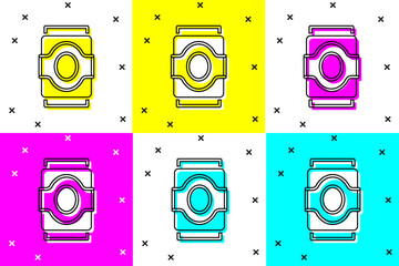 Poster - Set Soda can icon isolated on color background. Vector