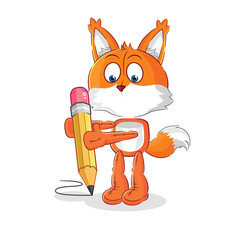 Wall Mural - fox write with pencil. cartoon mascot vector