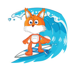 Wall Mural - fox surfing character. cartoon mascot vector