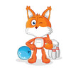 fox play bowling illustration. character vector