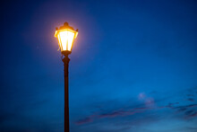 Old Street Lamp In The Evening, Bright Light In The Dark