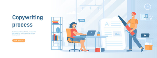 Wall Mural - Copywriting. Writing web pages, ads, promotional, make valuable content. Effective online marketing. Flat concept great for social media promotional material. Website banner on white background.