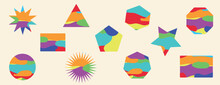 Set Of Colorful Abstract Geometric Shapes. Retro Geometric Concept Vintage Polygons And Other Figures.