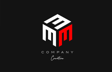 M red white three letter cube alphabet letter logo icon design. Creative template for company and business