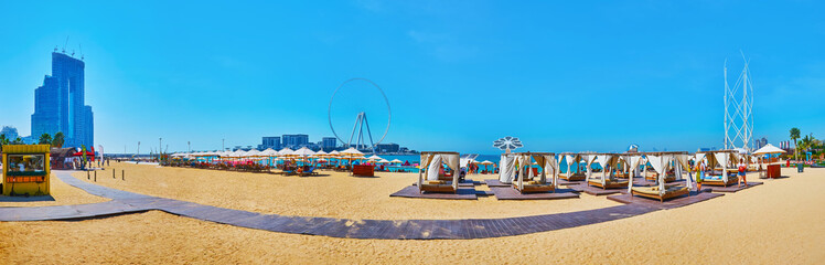 Canvas Print - Panorama of JBR Marina beachline with Ain Dubai Ferris Wheel, Dubai, UAE