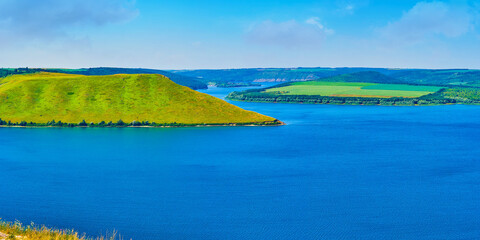 Sticker - Bakota Bay with its hilly banks of Dniester river  is the most picturesque place in Podilski Tovtry National Nature Park, Ukraine