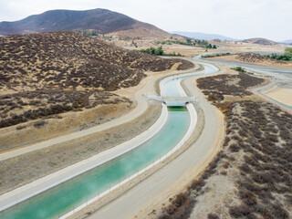 Aerial View of Water Flowing Through Aqueduct.