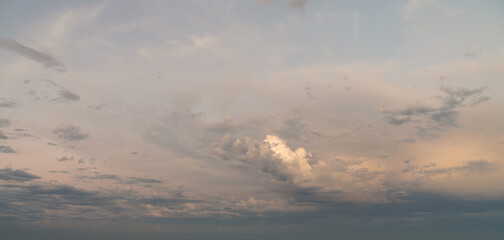 Wall Mural - beautiful cloudscape wide angle panorama sky replacement background with layers of colorful white, y