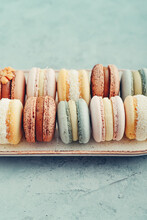 Colorful French Macarons On Plate