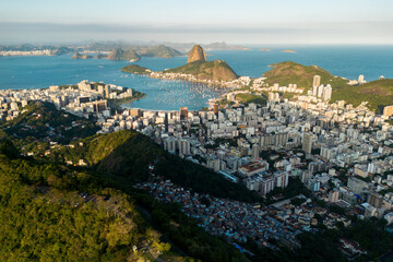 Fototapete - Botafogo Neighborhood Aerial View With the Sugarloaf Mountain View, Rio de Janeiro