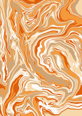 Wall Mural - Fluid art texture. Abstract background with swirling paint effect.  Liquid acrylic picture that flows and splashes. Mixed paints for interior poster. Orange, yellow and brown iridescent colors.