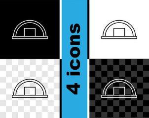 Sticker - Set line Warehouse icon isolated on black and white, transparent background. Vector