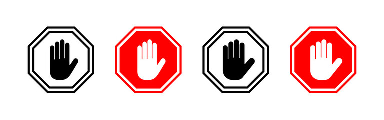 Wall Mural - Stop icon vector. stop road sign. hand stop sign and symbol. Do not enter stop red sign with hand