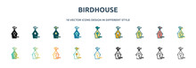 Birdhouse Icon In 18 Different Styles Such As Thin Line, Thick Line, Two Color, Glyph, Colorful, Lineal Color, Detailed, Stroke And Gradient. Set Of Birdhouse Vector For Web, Mobile, Ui