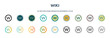 wiki icon in 18 different styles such as thin line, thick line, two color, glyph, colorful, lineal color, detailed, stroke and gradient. set of wiki vector for web, mobile, ui