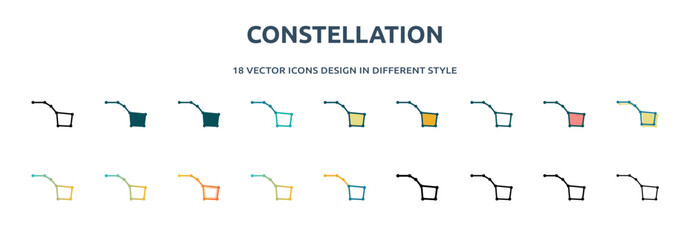 constellation icon in 18 different styles such as thin line, thick line, two color, glyph, colorful, lineal color, detailed, stroke and gradient. set of constellation vector for web, mobile, ui