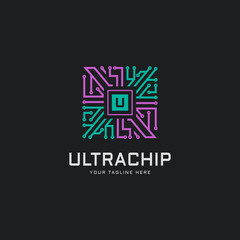 Microchip vector illustration, processor icon logo design