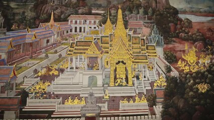 Wall Mural - Thailand Bangkok Grand Palace Temple Complex, Mural Painting and Gold Leaf Fresco at the Famous Tourist Attraction and Popular Visitor Travel Destination, Southeast Asia