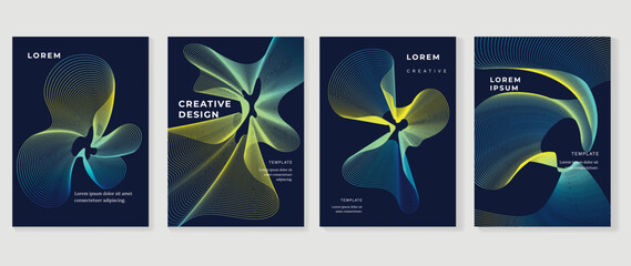 Abstract vibrant gradient line background vector. Futuristic style cover template with line distortion, wave and curved lines. Modern wallpaper design perfect for social media, idol poster, ads.