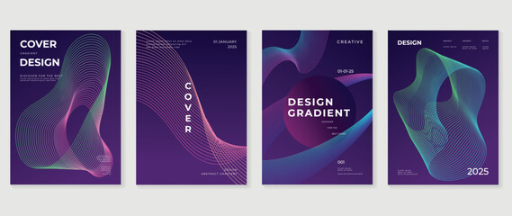 Abstract vibrant gradient line background vector. Futuristic style cover template with line distortion, wave and curved lines. Modern wallpaper design perfect for social media, idol poster, ads.