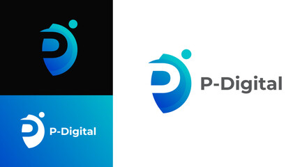 Sticker - Digital letter pd logo vector template