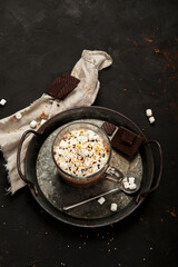 Wall Mural - Cacao with marshmallow and cacao powder in mug.