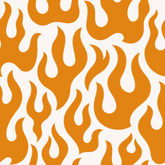 Wall Mural - Groovy Orange Flame Seamless Pattern. Abstract Fire Vector Background in 1970s Hippie Retro Style