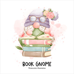 book gnome, library gnome vector illustration