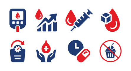 Leinwandbilder - Diabetes icon vector set. Blood sugar level of diabetic people that need insulin. Glucose monitor symbol illustration.