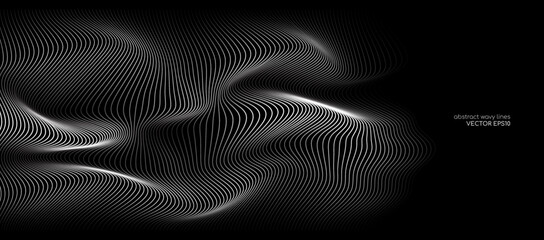 3d vector wave lines pattern smooth curve flowing dynamic white light isolated on black background f