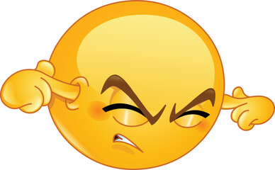 Sticker - Annoyed emoji emoticon plugging his ears to avoid loud noise, having irritated look.